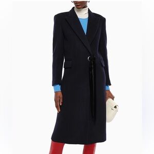 Sandro Navy Coat with Black Velvet Tie